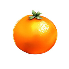 watercolor illustration of an orange isolated on white or transparent background, generative ai, orange with leaves