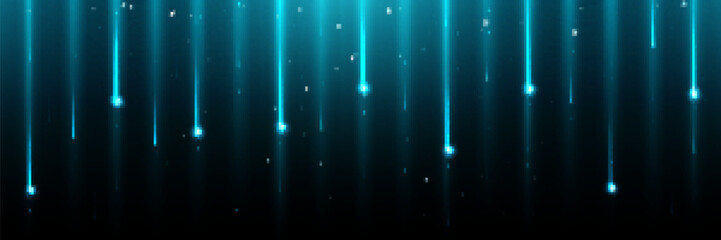 Wall Mural - star shower - shining comet rain horizontal border with blue path falling down meteorite with bokeh 