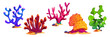 Seaweed and coral, color underwater plant cartoon vector isolated illustrations. Ocean reef life, aquarium algae on white background