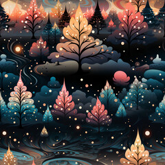 Poster - Enchanted Christmas trees Seamless pattern ,background