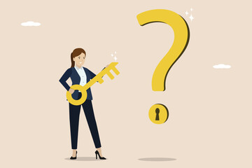 Wall Mural - the key to open the answer to problems and questions, the solution to solve a problem, a smart busin