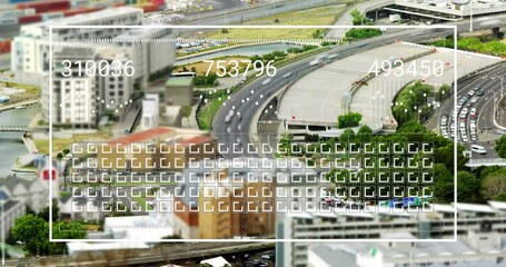 Poster - Animation of changing numbers, loading bar and squares over time lapse of moving vehicles