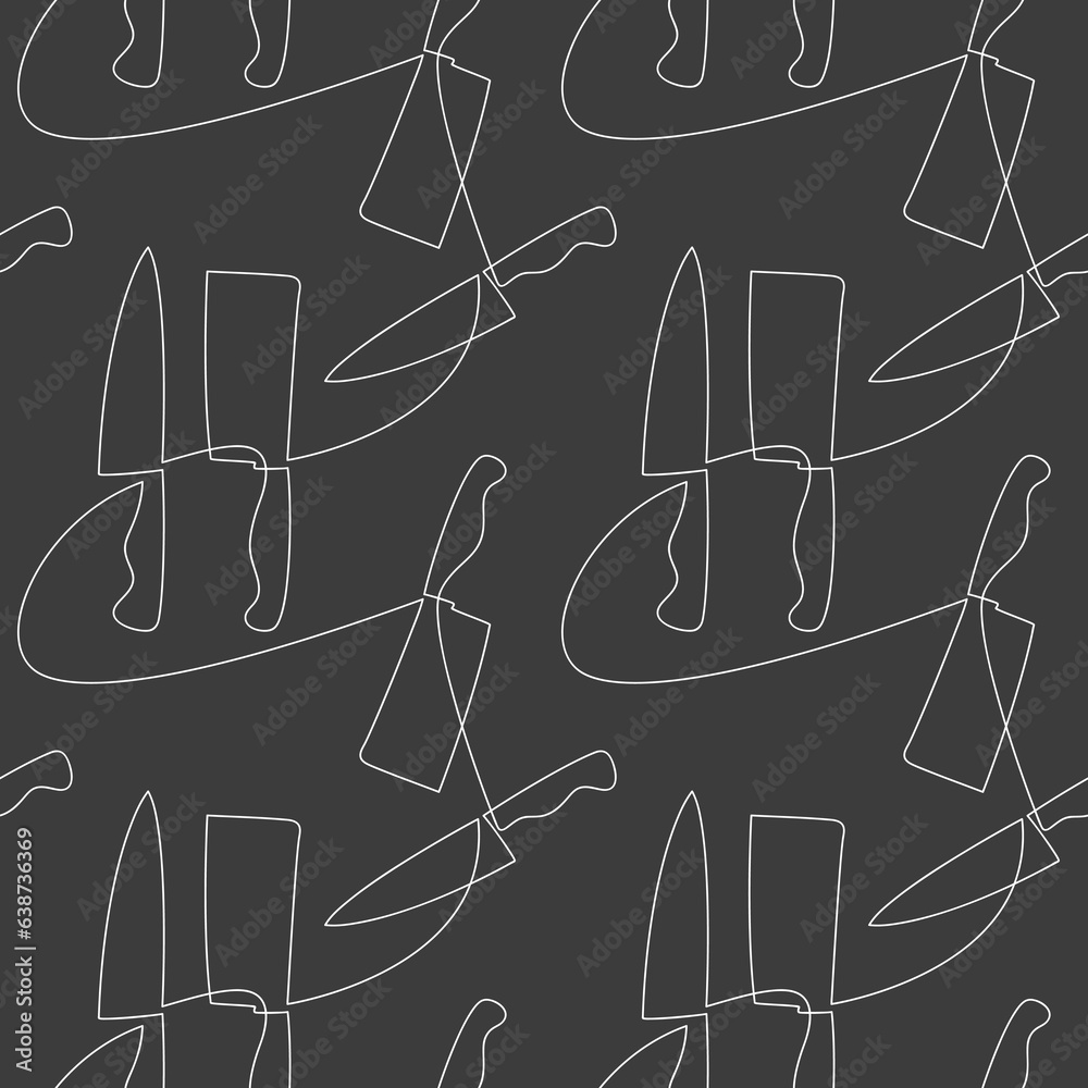 Monochrome chef knife cleaver seamless pattern vector. Line continuous ...