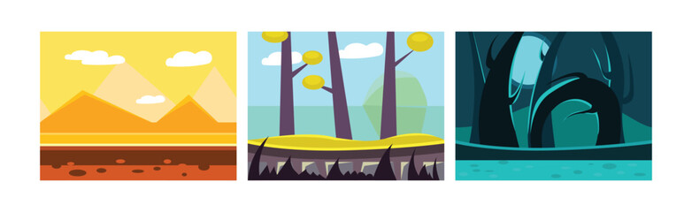 Poster - mobile game horizontal backgrounds and scenery vector set