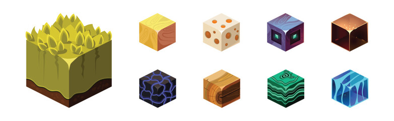 Poster - game blocks and cubes of different material vector set