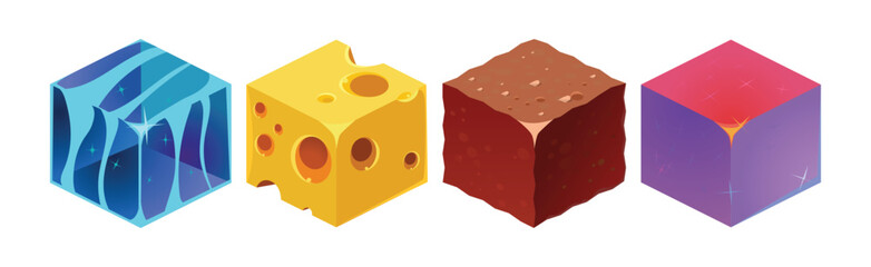 Poster - game blocks and cubes of different material vector set