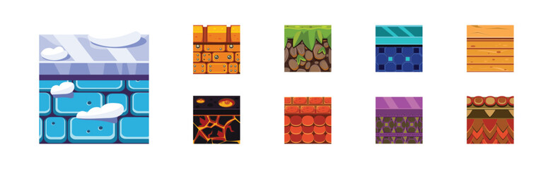 Poster - textures for game platformers square icon vector set