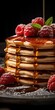 canvas print picture - Pancake with berries. Pancake honey dripping. Syrup dripping on pancakes. Stack of pancakes with fruits. Pancakes with jam.
