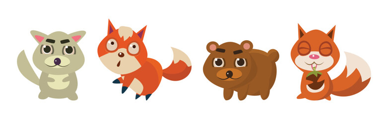 Sticker - Cute Forest Animal with Pretty Snout Vector Set