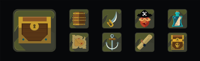 Poster - Pirate Icons and Web Game Object Frames Vector Set