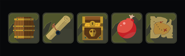 Poster - Pirate Icons and Web Game Object Frames Vector Set