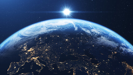 Wall Mural - planet earth and europe seen from space