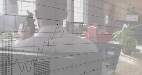 Poster - Animation of multiple graphs with changing numbers, african american man talking on smartphone