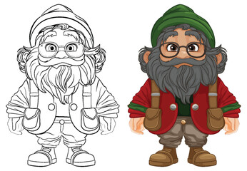 Sticker - Isolated Elderly Grandfather in Winter: A Cartoon Character