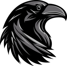 Crow Head Emblem. Mascot Raven  Bird Illustration Isolated On White. Image Of Predator Portrait For Company Use Or Tattoo.
