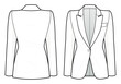 Women's Single Button Blazer fashion flat technical drawing template. Double-breasted coat vector template illustration. front and back view. women's jacket, white colour. Women's jacket, CAD mockup.