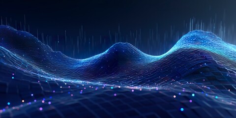Wall Mural - Data technology futuristic illustration. Blue wave pattern on a dark background. Generative AI