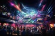 in Las Vegas. The Hard Rock Hotel & Casino is one of the largest luxury hotels in the world, serene night club, featuring a plush ballroom filled with patrons dancing to the music, AI Generated