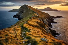 Stunning Sunset Landscape Image Of Dingle Peninsula, County Kerry, Ireland, Valentia Island In The Ring Of Kerry In The South West Coast Of Ireland During An Autumn Sunset, AI Generated