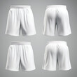 3D mock up of plain white mesh basketball shorts from all angles.
