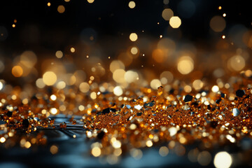 Aufkleber - Glittering Gold: An image of golden sparkles and glitter against a black backdrop, symbolizing the treasures and savings that await on Black Friday. Generative AI technology.