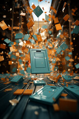 Aufkleber - A playful depiction of price tags falling like confetti, each displaying discounted prices,  Generative AI technology.