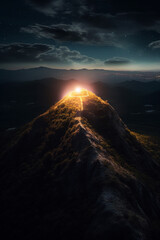Aufkleber - A discount tag glowing like a beacon atop a mountain, guiding shoppers toward the best deals with its radiant light.  Generative AI technology.