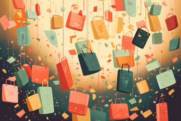 Leinwandbilder - A playful depiction of price tags falling like confetti, each displaying discounted prices, creating a festive atmosphere of savings. Generative AI technology.