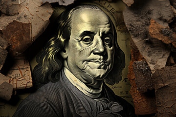 Leinwandbilder - Close up Franklin's face, dollar, background  Generative AI technology.