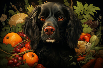 Leinwandbilder - A close-up of a dog food label highlighting natural ingredients like chicken, vegetables, and whole grains. Generative AI technology.