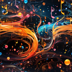 Fototapete - An abstract image of musical notes floating in the air, creating a sense of harmony and rhythm.  Generative AI technology.