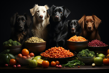 Fototapete - An image of raw dog food portions, emphasizing the trend of feeding dogs a diet similar to their wild ancestors.  Generative AI technology.