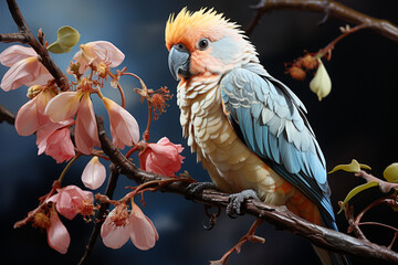 Aufkleber - A pastel Parrot perched on a branch, its feathers adorned with subtle pastel shades and intricate details, radiating a sense of delicacy and freedom. Generative AI technology.