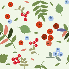 Wall Mural - Vector seamless natural pattern with leaves and berries