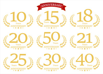 Wall Mural - Anniversary laurel wreaths retro design vector collection 