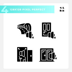 Sticker - Pixel perfect glyph style icons pack representing soundproofing, silhouette illustration, solid simple pictogram.