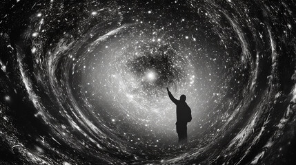 Wall Mural - A person exploring a wormhole leading to unknown distant parts of the universe.