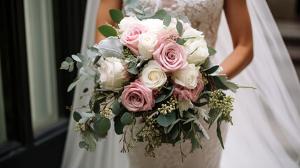 Wall Mural - wedding bouquet in the hands of the bride. Generative Ai