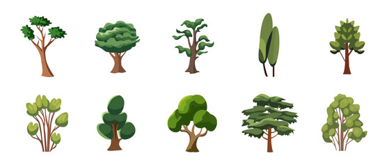 Set of natural trees illustration, green tree image collection - Vector