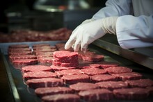 Hamburger Patties Take Shape Under The Skilled Hands Of Dedicated Butchers Processing Generative AI