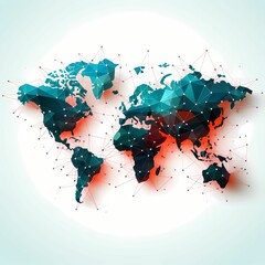 green World map with node connection concept isolated on white 