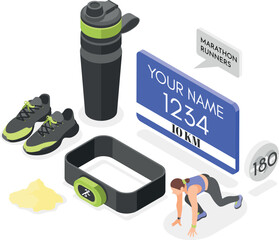 Sticker - Marathon Runner Outfit Isometric Composition