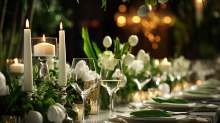 Sticker - wedding table setting with flowers and candles. Generative Ai