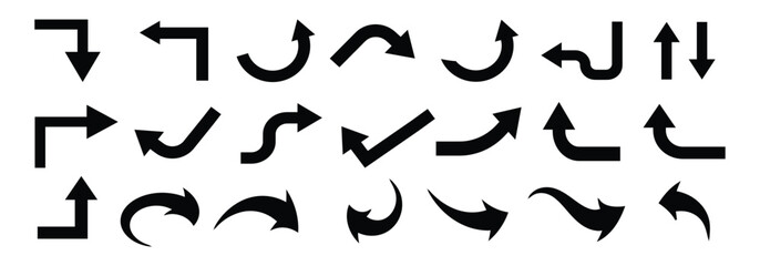 Wall Mural - set of black curved arrows. way direction arrow sign. way sign. road navigation arrows. driving dire
