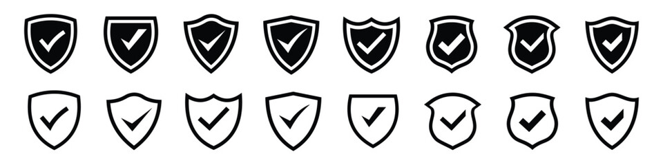 Wall Mural - protect shield signs. security shields logotypes with check mark shields. vector illustration