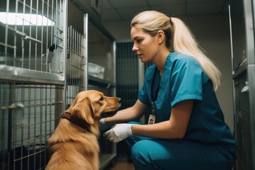 Sticker - shot of a veterinarian devloping vaccines for the animals in her care