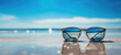 © chaiyapruek - Sunglasses on the beach, summer vacation concept with reflection in the mirror. Generative Ai