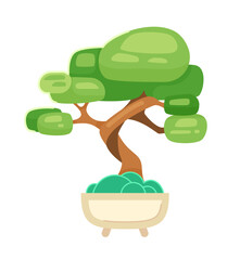 Poster - Bonsai tree semi flat colour vector object. Decorative japanese tree in pot. Editable cartoon clip art icon on white background. Simple spot illustration for web graphic design