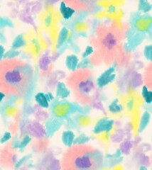 Seamless blur pattern with flowers. Fuzzy floral seamless repeat pattern. Color blurred abstract flowers in trendy style. 