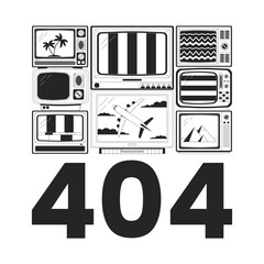 Fototapete - Tv without signals black white error 404 flash message. Broken old tv with noise. Monochrome empty state ui design. Page not found popup cartoon image. Vector flat outline illustration concept
